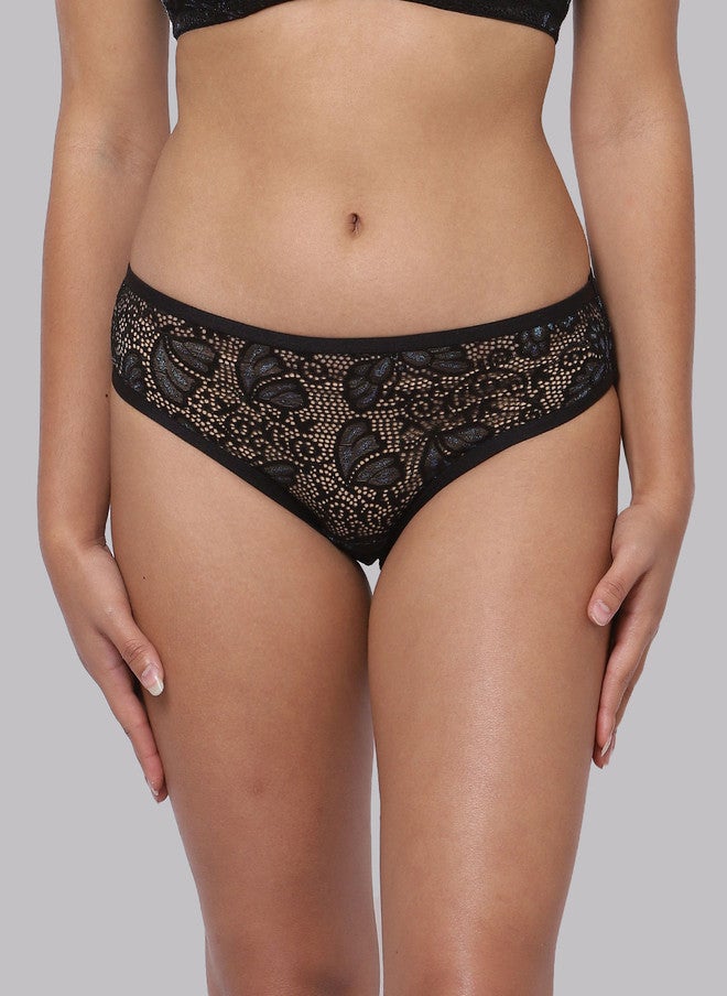 CUKOO Self Design Black Lace Bikini Briefs - Image 1
